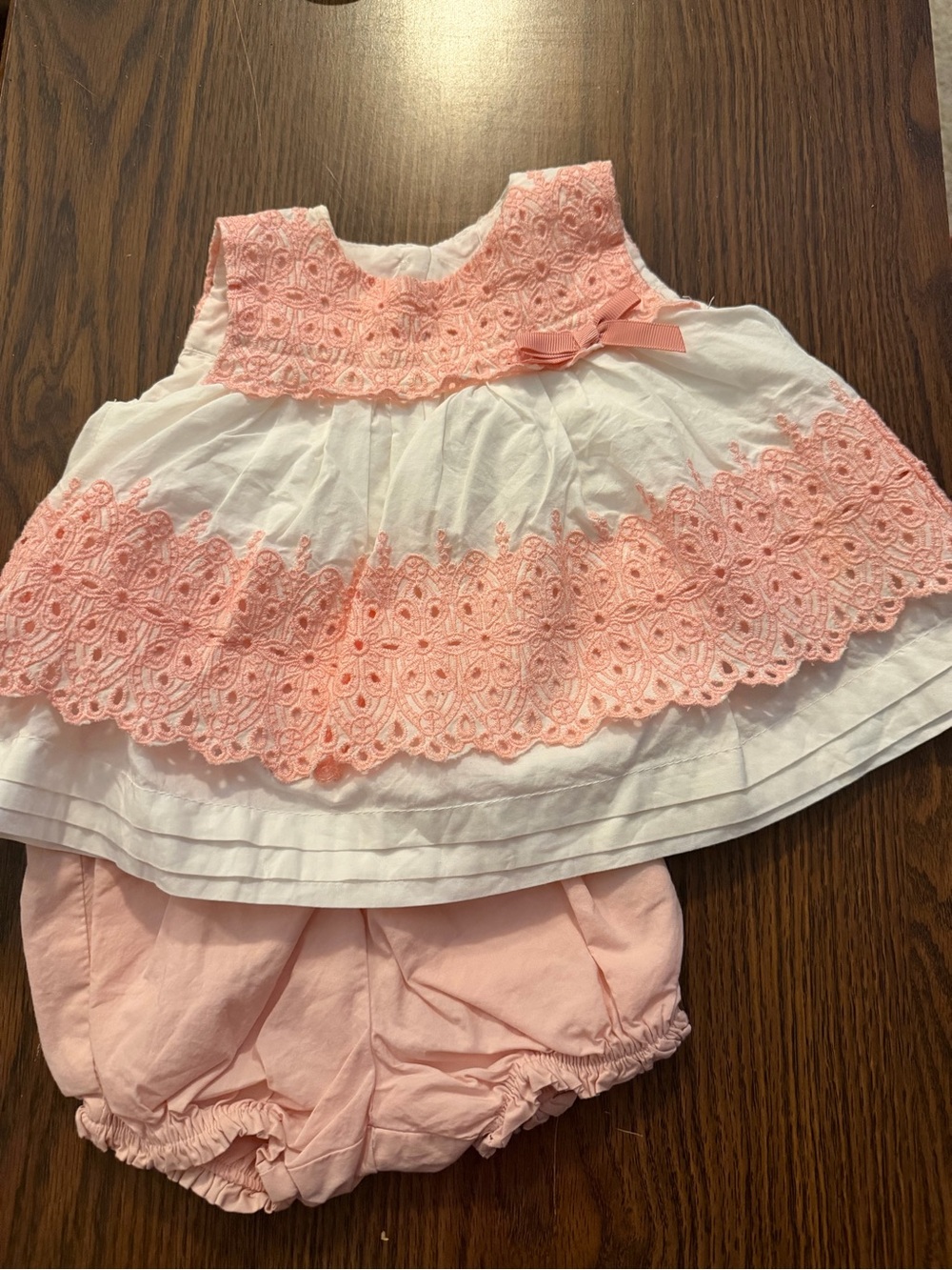 Catherine Malandrino White Dress with Pink Lace Trim and Pink Bloomers